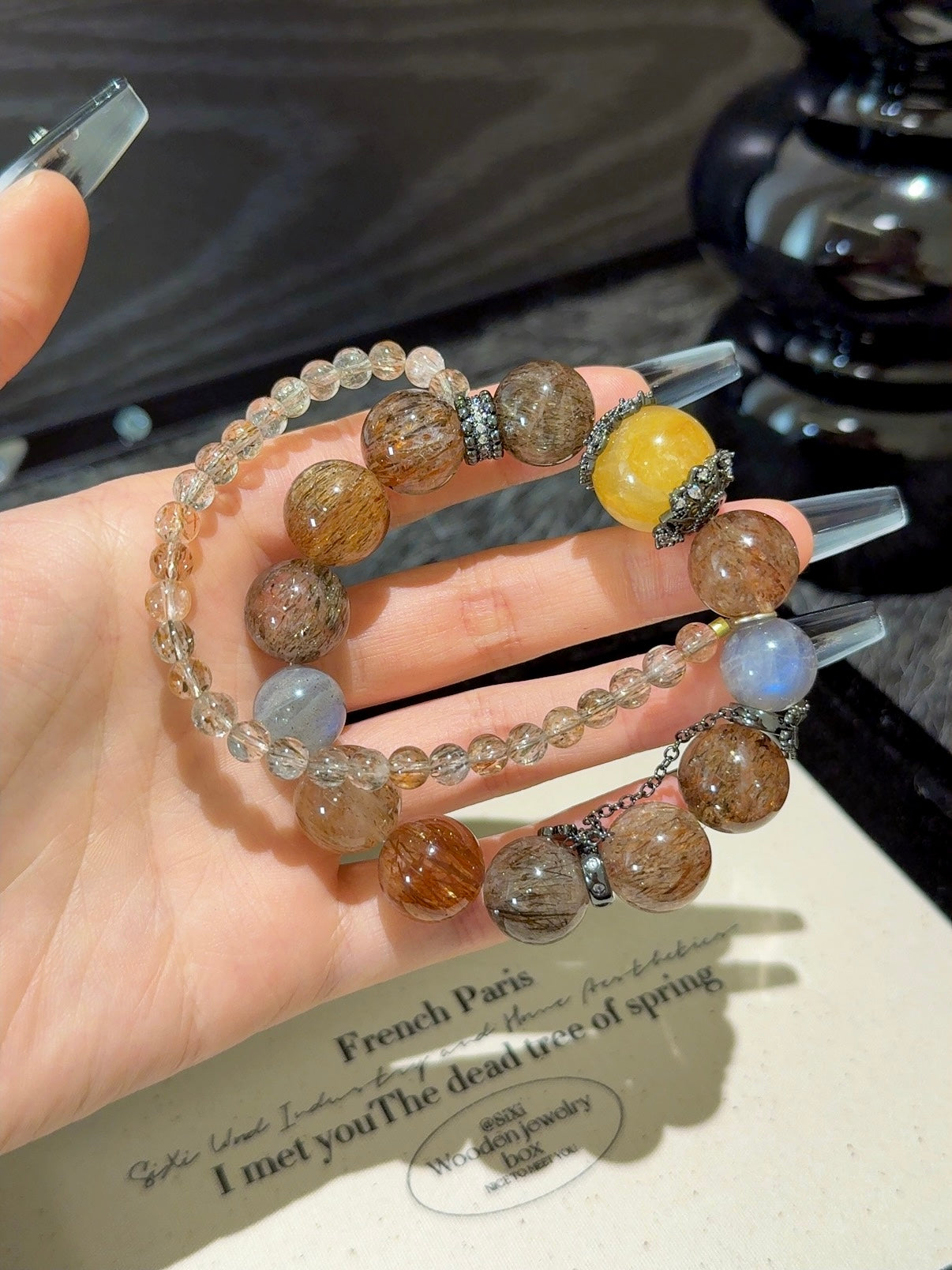 ▫️▪️ Black gold super glue flower double circle bracelet